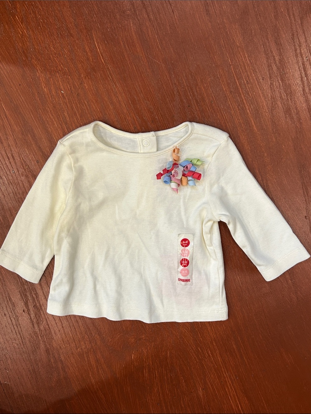 Gymboree Cream Long-Sleeve Top with Multicolor Ribbon Bow